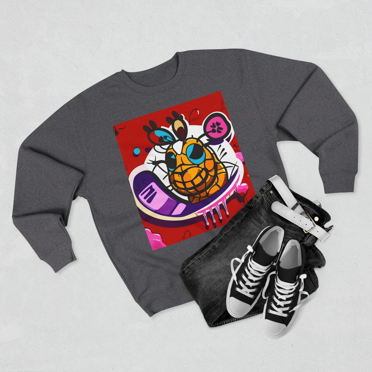 Graphic Sweatshirt — Colorful Pineapple Cartoon with “Called 2 Action” QR Back